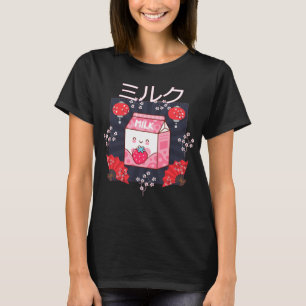 Cute Pink Strawberry Milk Japanse Kawaii Retro 90 T-shirt