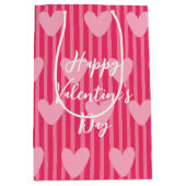 Cute Pink Stripes and Hearts Valentine Pattern Medium Cadeauzakje (Voorkant)