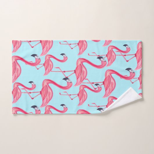 Cute Pink Summer Painted Flamingo patroon Blue Bad Handdoek (Handdoek)