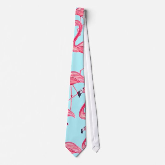 Cute Pink Summer Painted Flamingo patroon Blue Stropdas (Voorkant)
