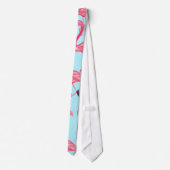 Cute Pink Summer Painted Flamingo patroon Blue Stropdas (Achterkant)