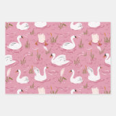 Cute Pink Swan Seamless Pattern Inpakpapier Vel (Voorkant 3)