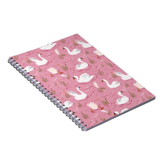 Cute Pink Swan Seamless Pattern Notitieboek (Rechterzijde)
