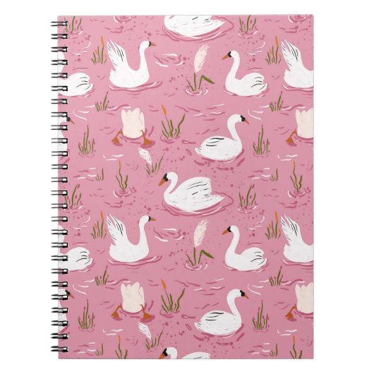 Cute Pink Swan Seamless Pattern Notitieboek (Voorkant)