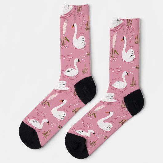 Cute Pink Swan Seamless Pattern Sokken (Links)