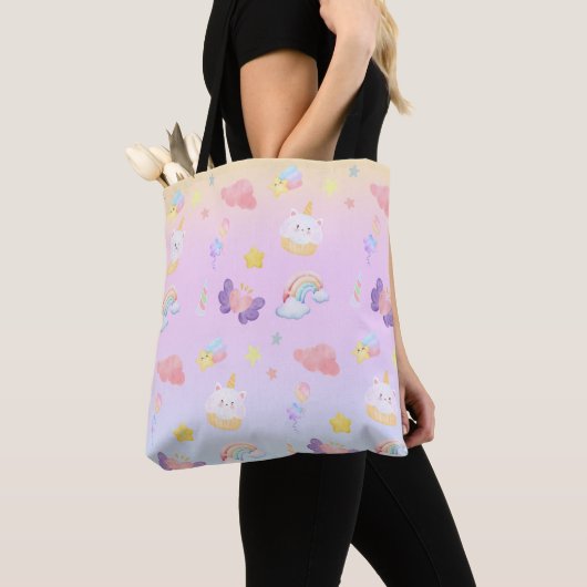 Cute pink sweet cupcake unicorn rainbow Pattern Draagtas (Dichtbij)
