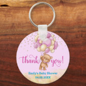 Cute Pink Teddy Bear Balloon Dank je Baby shower Sleutelhanger (Voorkant)