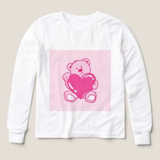 Cute Pink Teddy Bear Heart Kids Long Sleeve Shirt (Voorkant)
