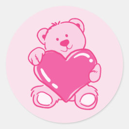 Cute Pink Teddy Bear Heart Sticker for Gifts