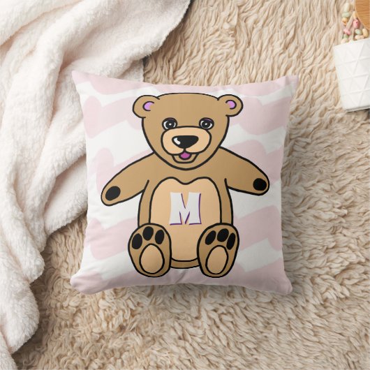 Cute Pink Teddy Bear Pattern Monogram Kussen (Deken)