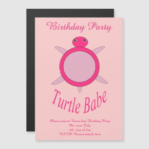 Cute Pink Turtle Babe Custom Invitae Magnetische Uitnodiging
