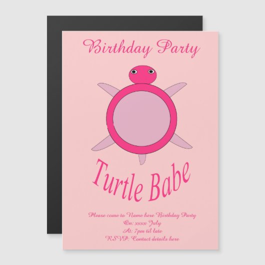 Cute Pink Turtle Babe Invitations personnalisés (Devant / Derrière)