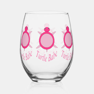 Cute Pink Turtle Babe Wijnglas Zonder Voet