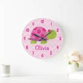 Cute Pink Turtle Personalized Nursery Wall Clock Grote Klok (Huis)