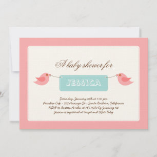 Cute Pink Twitters Baby shower Uitnodiging