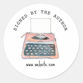 Cute Pink Typewriter Signed by the author  Ronde Sticker