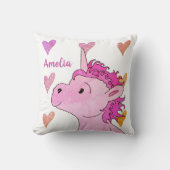 Cute Pink Unicorn en Hearts Girly Name Kussen (Voorkant)