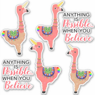 Cute Pink Unicorn Flamingo Llama Inspirerend Sticker