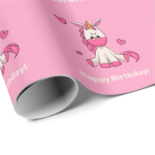 Cute Pink Unicorn Girl Birthday Party Cadeaupapier
