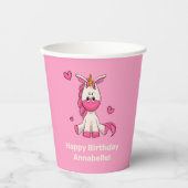 Cute Pink Unicorn Girl Birthday Party Papieren Bekers (Voorkant)