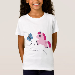 Cute Pink Unicorn met een Butterfly T-shirt
