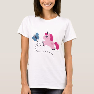 Cute Pink Unicorn met een Butterfly T-shirt