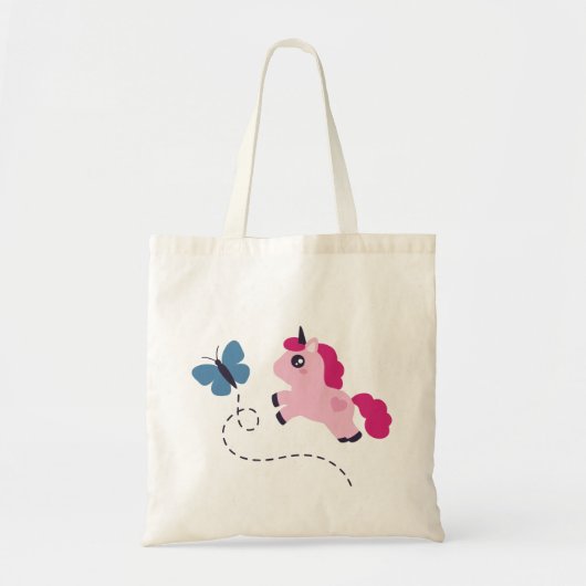 Cute Pink Unicorn met een Butterfly Tote Bag (Voorkant)