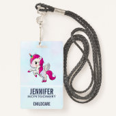 Cute Pink Unicorn met Wings Badge (Achterkant met draagriem)