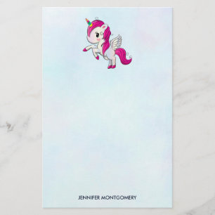 Cute Pink Unicorn met Wings Briefpapier