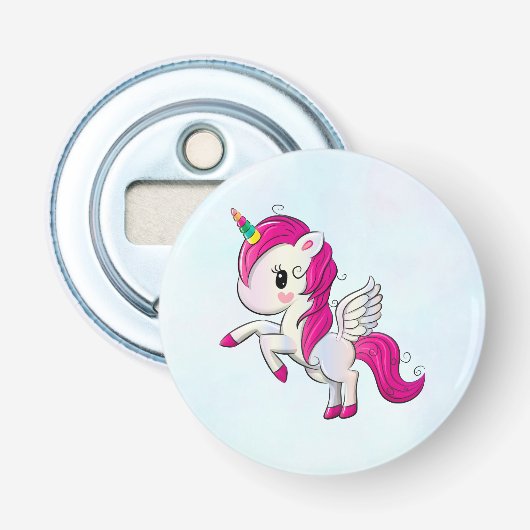 Cute Pink Unicorn met Wings Button Flesopener (Voorkant)