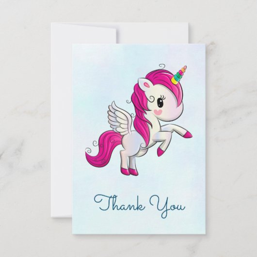 Cute Pink Unicorn met Wings Dank u Bedankkaart (Voorkant)