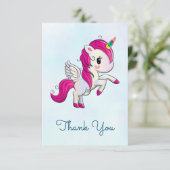 Cute Pink Unicorn met Wings Dank u Bedankkaart (Staand voorkant)