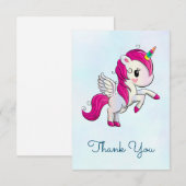 Cute Pink Unicorn met Wings Dank u Bedankkaart (Voorkant / Achterkant)