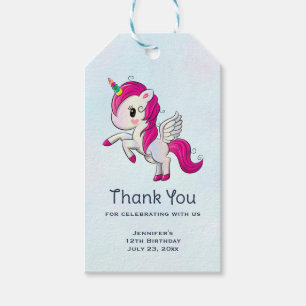 Cute Pink Unicorn met Wings Dank u Cadeaulabel