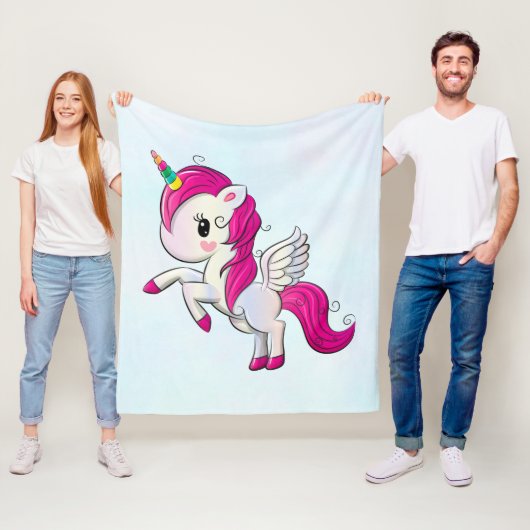 Cute Pink Unicorn met Wings Fleece Deken (In situ)
