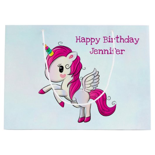 Cute Pink Unicorn met Wings Groot Cadeauzakje (Voorkant)
