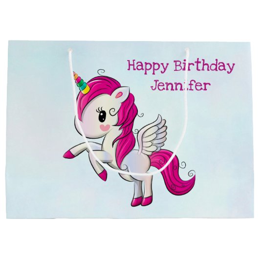 Cute Pink Unicorn met Wings Groot Cadeauzakje (Achterkant)