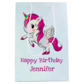 Cute Pink Unicorn met Wings Medium Cadeauzakje (Voorkant)
