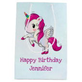 Cute Pink Unicorn met Wings Medium Cadeauzakje (Achterkant)
