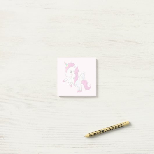 Cute Pink Unicorn met Wings Post-it® Notes (Op bureau)