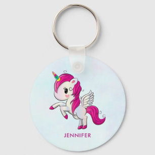 Cute Pink Unicorn met Wings Sleutelhanger