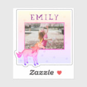Cute Pink Unicorn Name Photo Kinder Sticker (Vel)