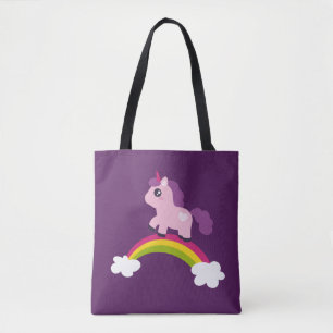 Cute Pink Unicorn op een regenboog Draagtas