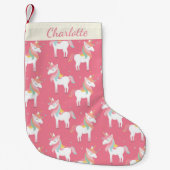 Cute Pink Unicorn Pattern Gepersonaliseerd Kleine Kerstsok (Voorkant)