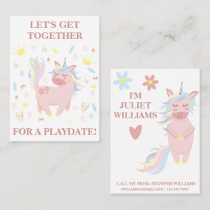 Cute Pink Unicorn Playdate Mammie Calling Card Visitekaartje