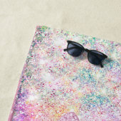 Cute Pink Unicorn Rainbow Glitter Drift monogram Strandlaken (In situ)