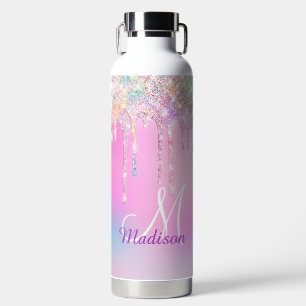 Cute Pink Unicorn Rainbow Glitter Drift monogram Waterfles