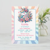 Cute Pink Unicorn thème Invitation de l'anniversai (Debout devant)