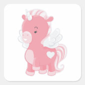 Cute Pink Unicorn Vierkante Sticker (Voorkant)