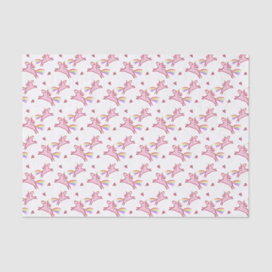 Cute Pink Unicorns & Hearts Doodles Pattern Tissuepapier (Voorkant)